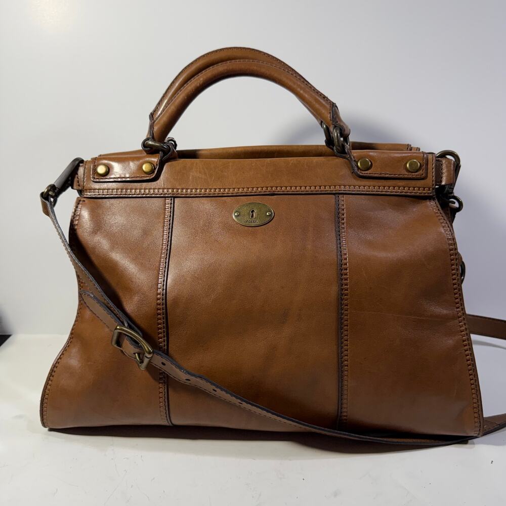 Fossil Vintage Revival Satchel Leather Briefcase Crossbody Messenger Tote Bag